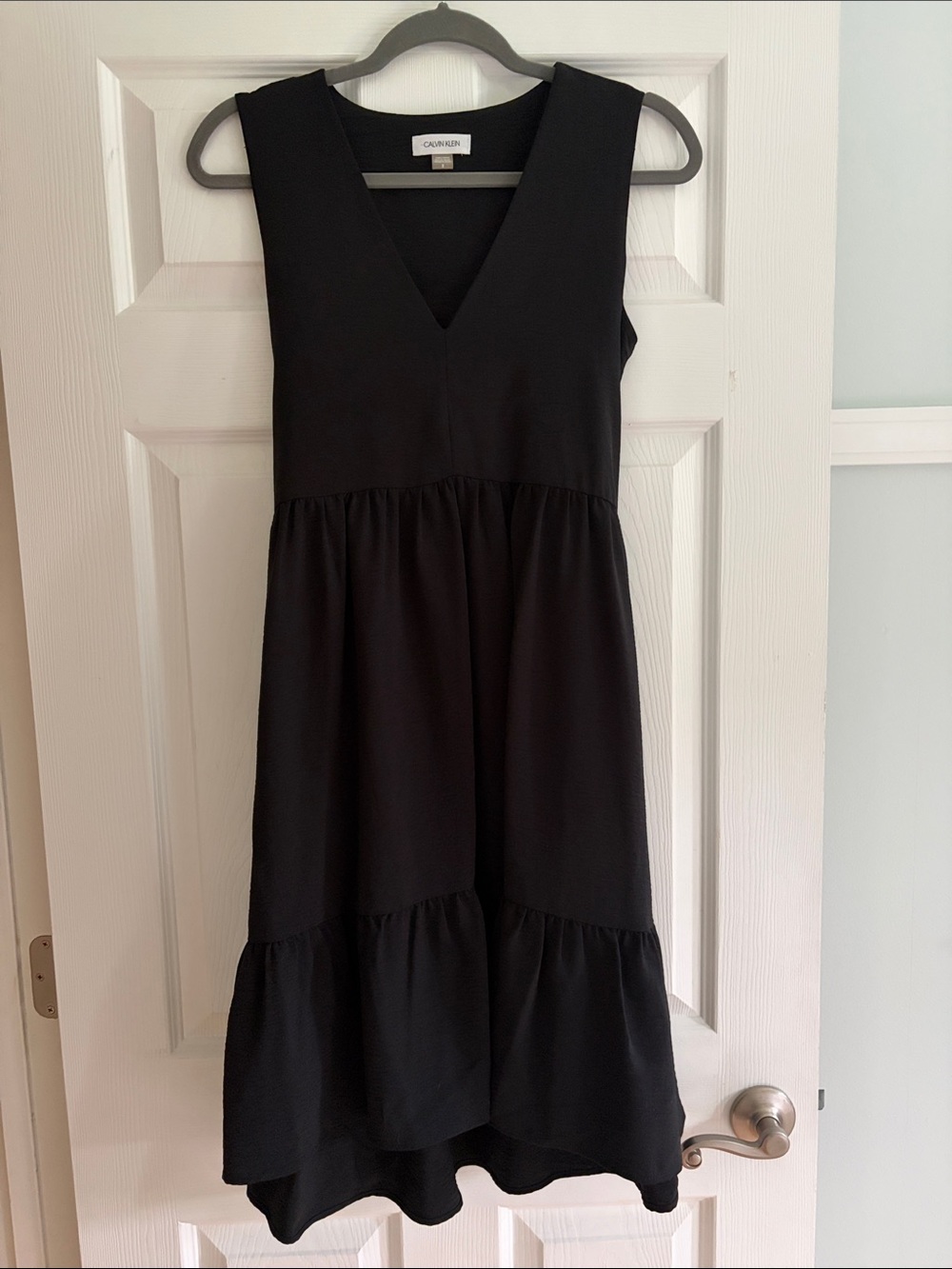 Calvin Klein Black V-Neck Tiered Midi Dress